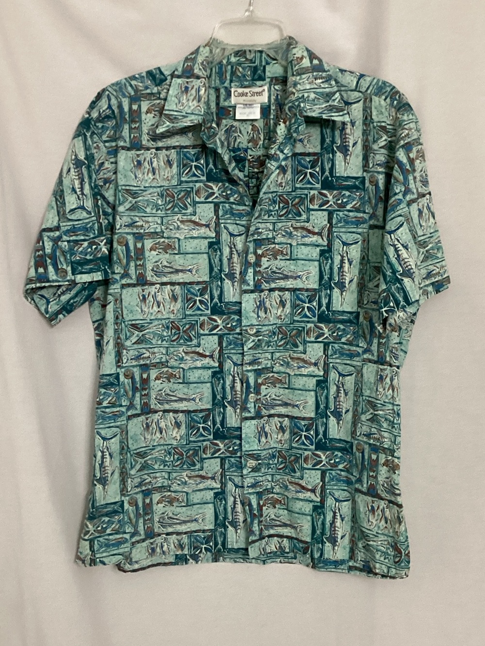 Men's Aqua Teal Printed Short-Sleeve Button-Down Shirt